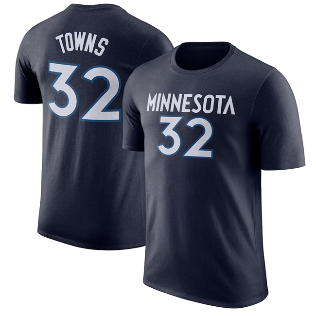 Men's Minnesota Timberwolves #32 Karl-Anthony Towns Navy Name & Number Performance T-Shirt